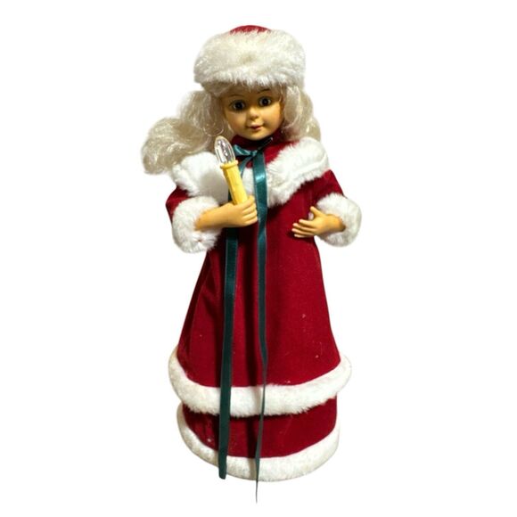 Vintage 17” Young Lady Mrs Claus Caroler Candle NOT WORKING Animated Sound - Picture 1 of 11